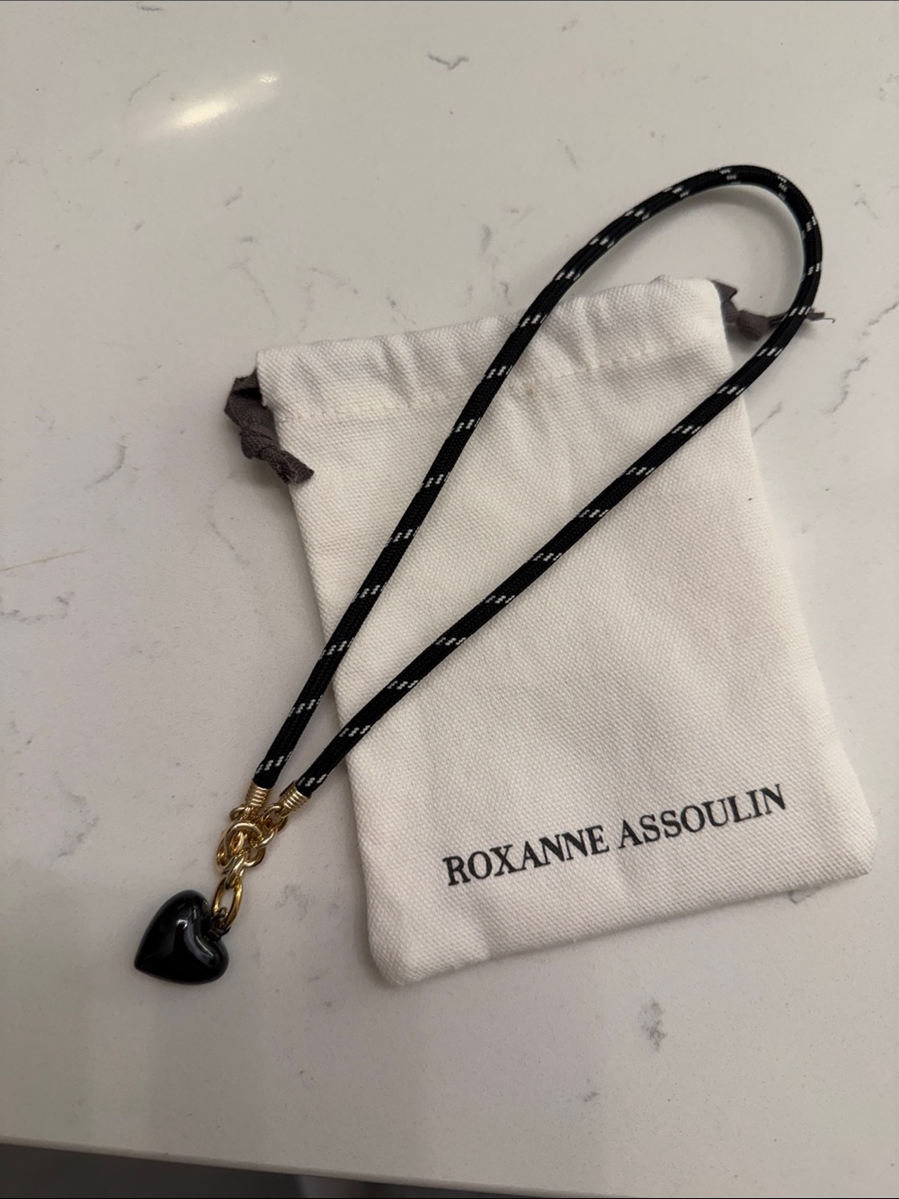 Roxanne Assoulin Black Heart Charm Cord Necklace with Gold Hardware Never Worn